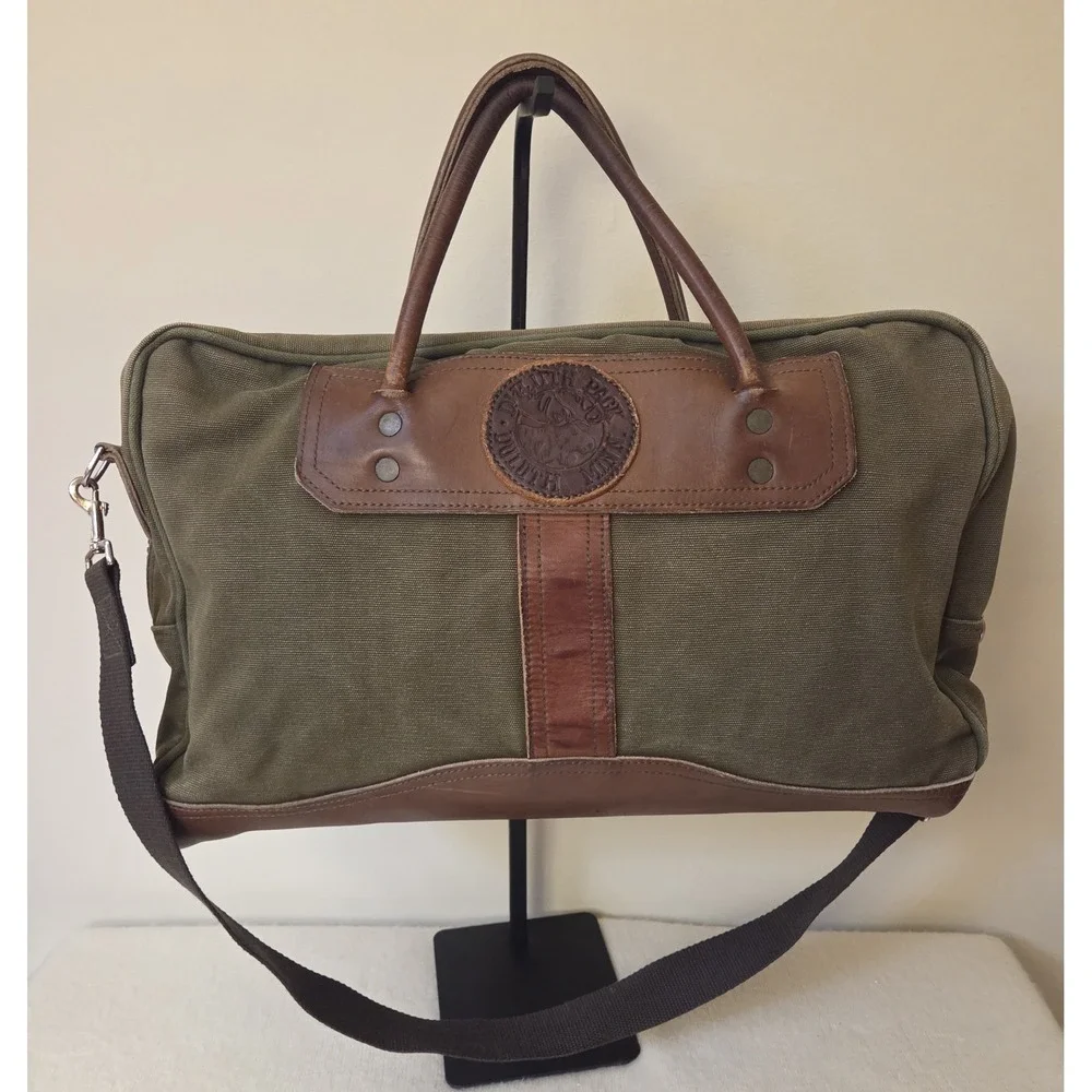 Duluth Pack Olive Canvas & Leather Weekender Duffel Bag — USA Made — Moose Logo
